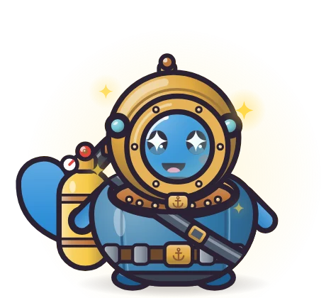 A Tide pet wearing the Deep-Sea Diver set: Brass Helmet, Diving Suit and Air Tank.