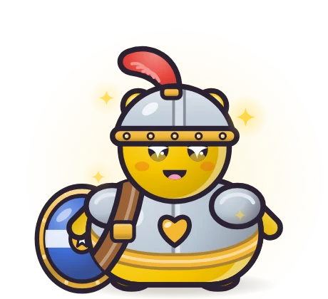 A Spark pet wearing the Knight set: Plumed Helm, Shiny Breastplate and Round Shield.